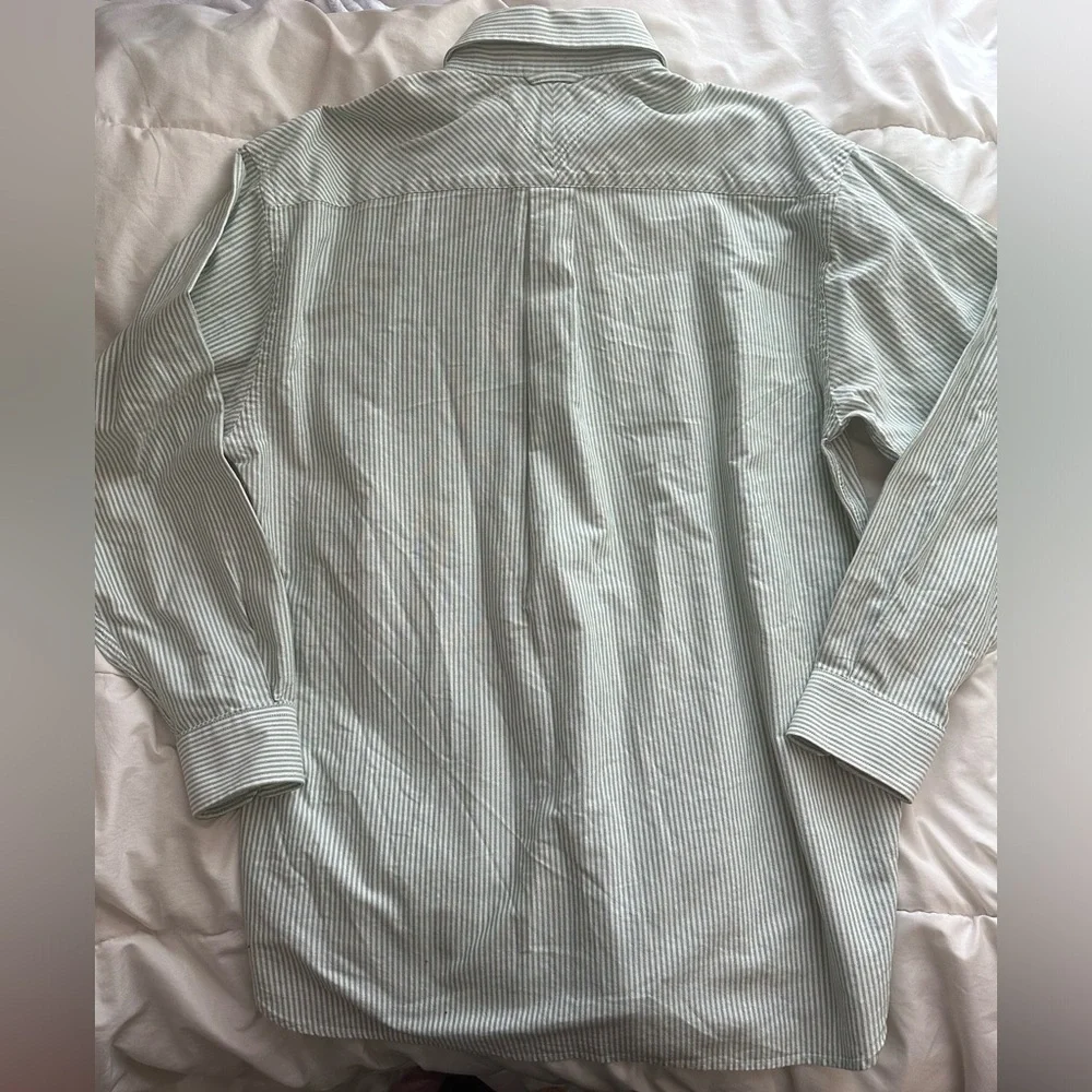 Tommy Hilfiger Oxford Green Striped Shirt Original Crest Logo Men's MEDIUM - Picture 6 of 10